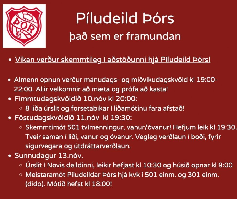 Það var píla á mánudags-, miðvikudags- og fimmtudagskvöld. Og svo verður píla í kvöld, á sunnudagsmo…