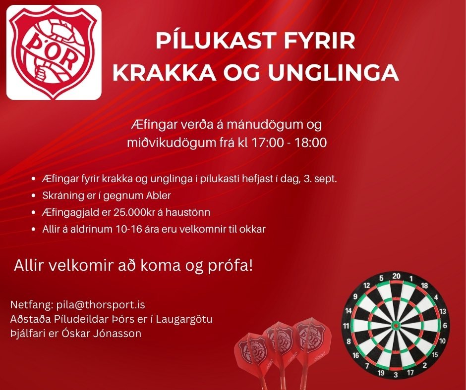 Pílukast: Æfingar fyrir krakka og unglinga hefjast í dag