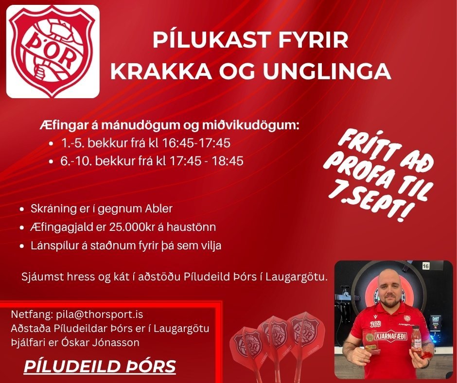 Pílukast: Æfingar fyrir krakka og unglinga hefjast 31.ágúst
