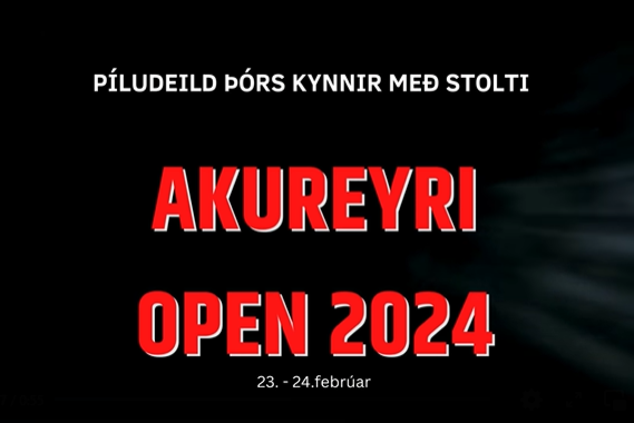 Skjáskot úr myndbandi sem píludeildin birti með tilkynningu um stærsta pílumót sem haldið hefur veri…