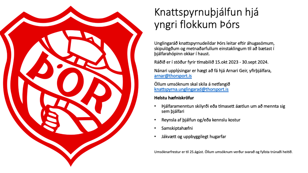 Unglingaráð knattspyrnudeildar auglýsir eftir þjálfurum