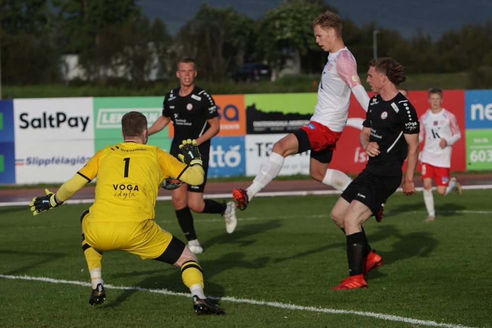 Bjarni Guðjón Brynjólfsson skoraði tvö mörk fyrir okkar menn í leiknum. Mynd: Skapti Hallgrímsson