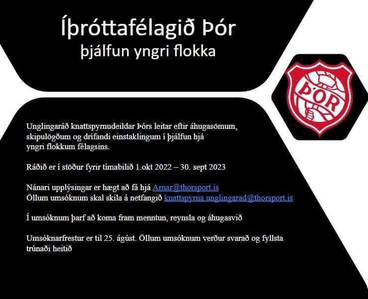 Unglingaráð knattspyrnudeildar auglýsir eftir þjálfurum