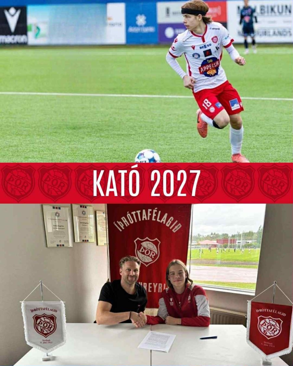 Kató skrifar undir sinn fyrsta samning