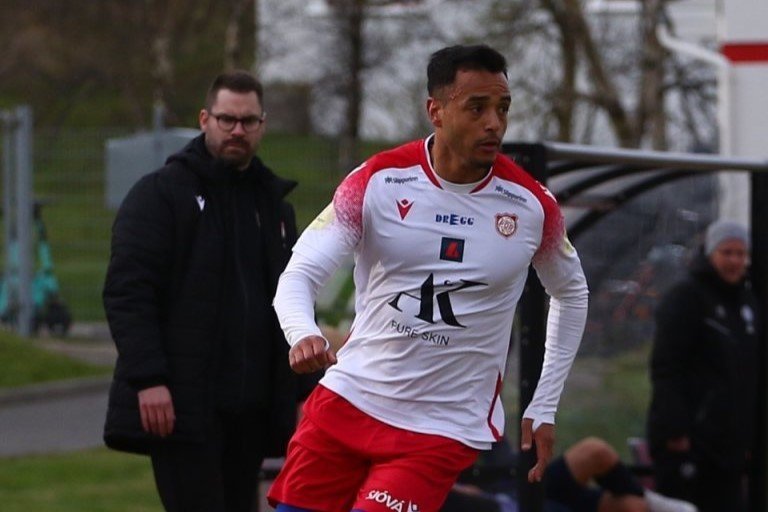 Mark Rochester Sörensen í leik gegn Leikni á dögunum. Hann þurfti að fara meiddur af velli um miðjan…