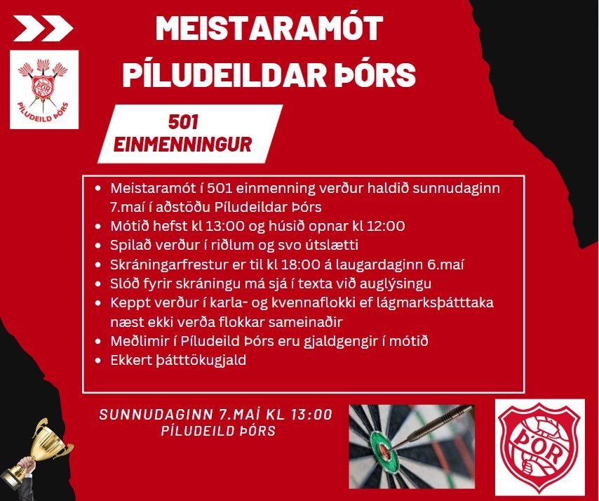 Meistaramót píludeildar í 501 á sunnudag