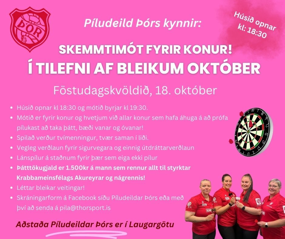 Pílukast: Skemmtimót fyrir konur í tilefni af bleikum október