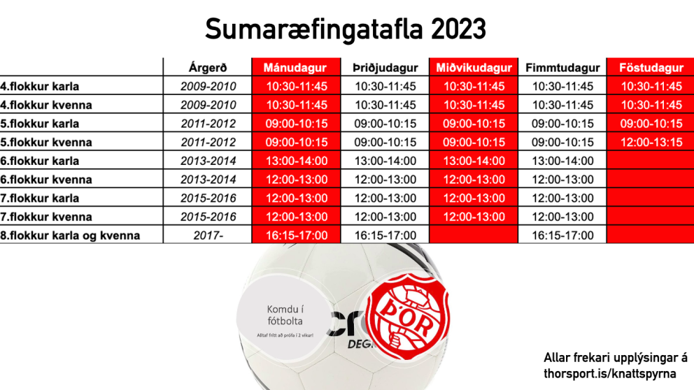 Sumaræfingatafla fótboltans komin í loftið