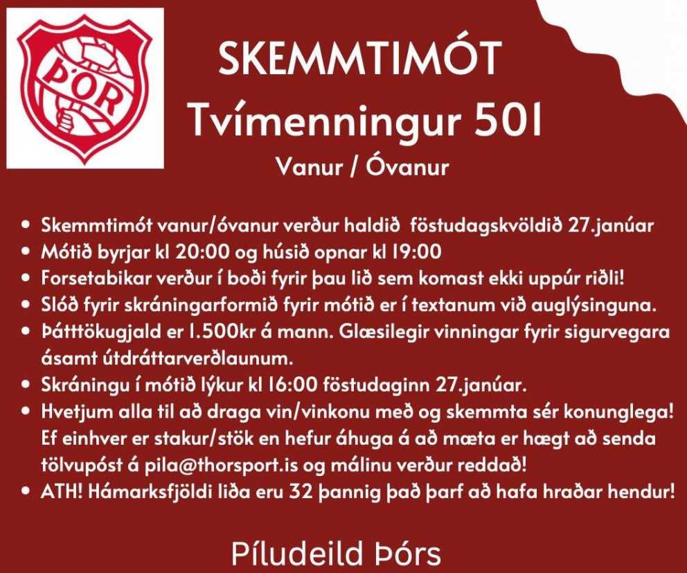 Skemmtimót píludeildar á föstudagskvöld