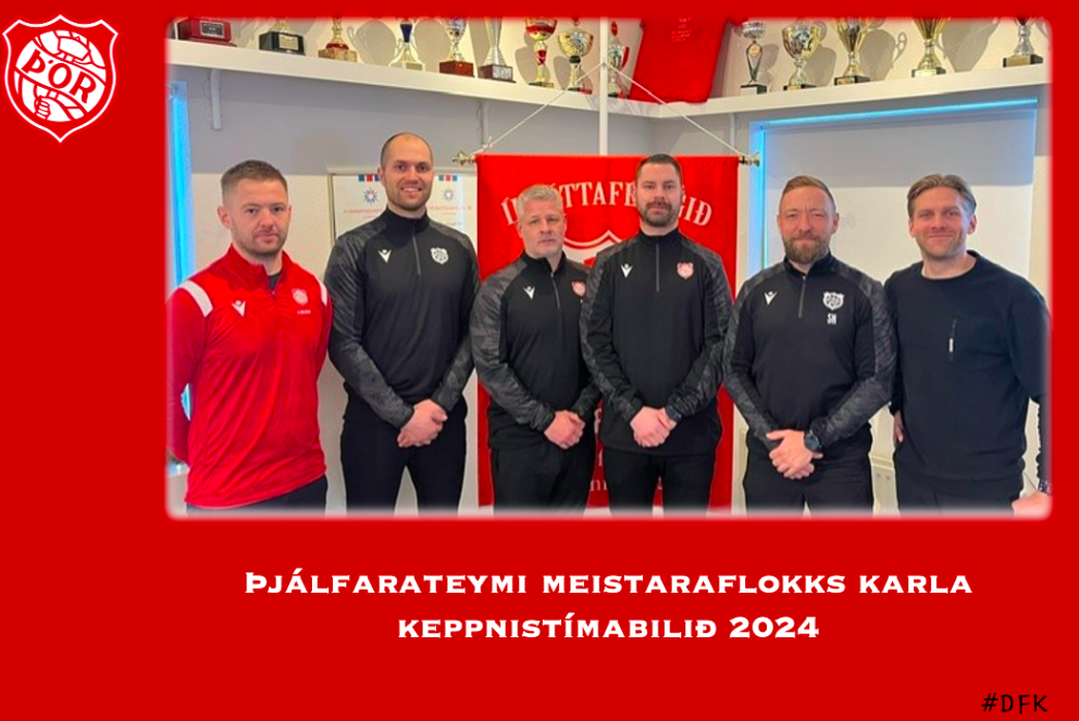 Þjálfarateymið ásamt Sveini Elíasi Jónssyni, formanni knattspyrnudeildar.