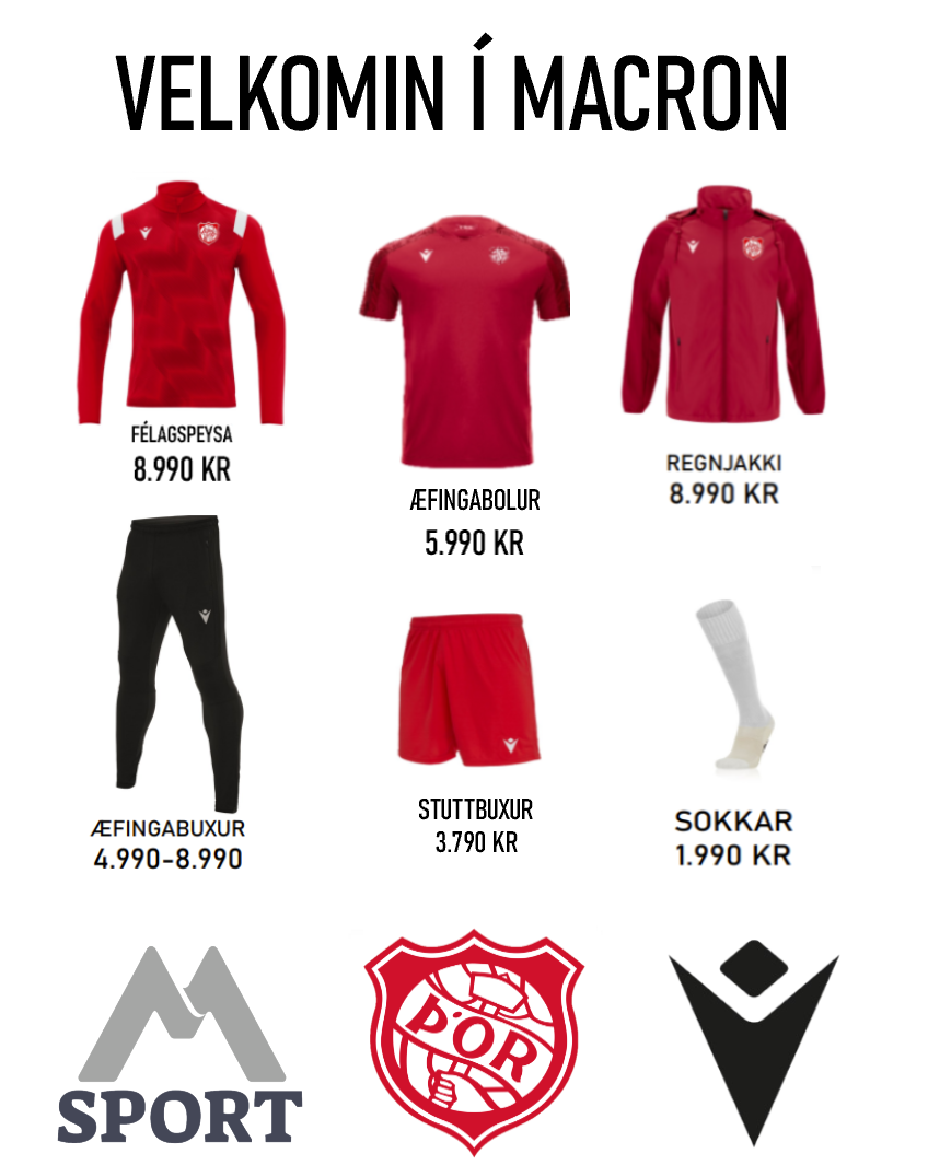 Macron fötin fyrir knattspyrnudeild eru væntanleg í Msport í lok nóvember