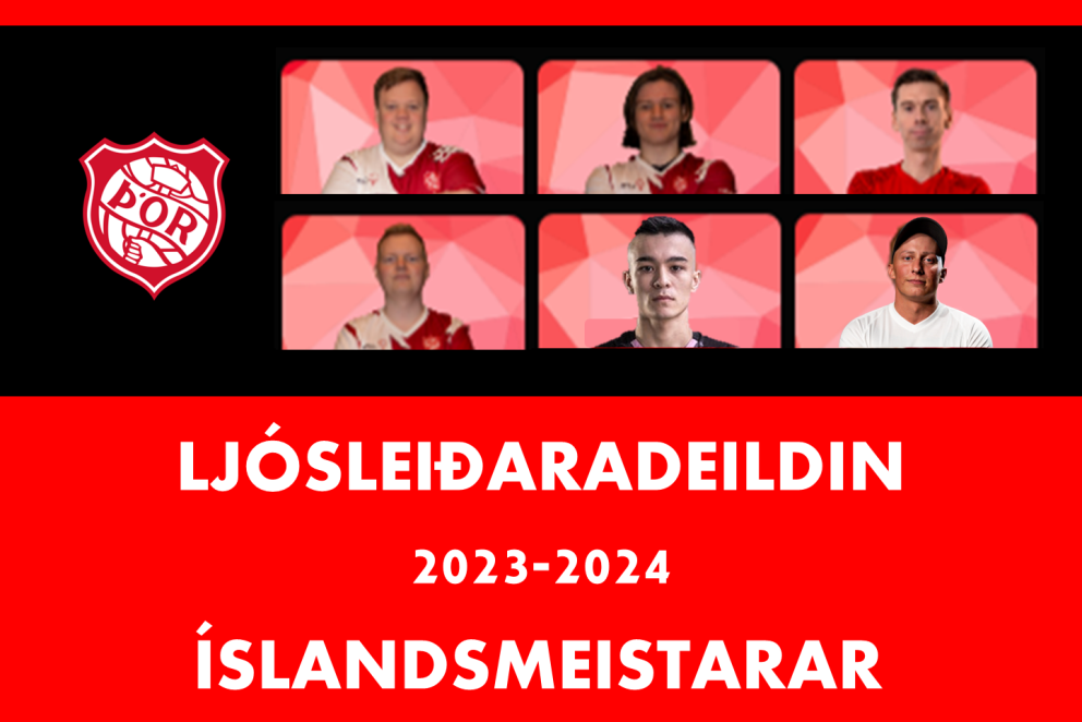 Þórsliðið í Ljósleiðaradeildinni. Andri Þór Bjarnason, Davíð Matthíasson, Alfreið Leó Svansson, Pétu…