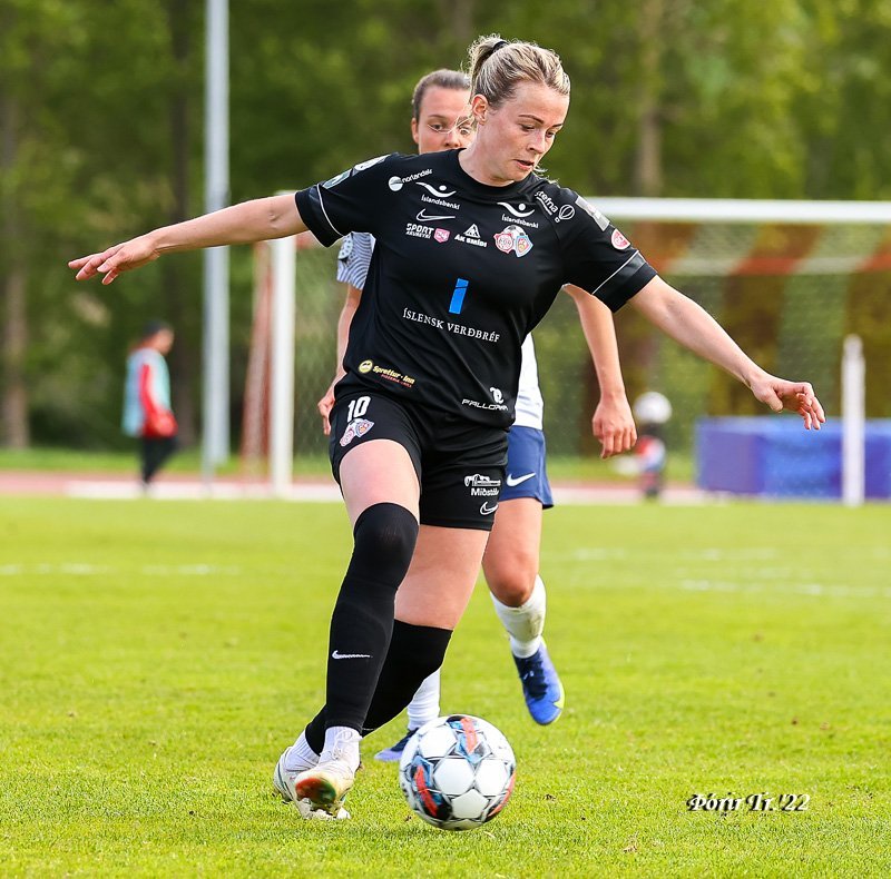 Sandra María Jessen, nú fyrirliði Þórs/KA, í leik með liðinu gegn Keflavík í fyrrasumar. Mynd: Þórir…