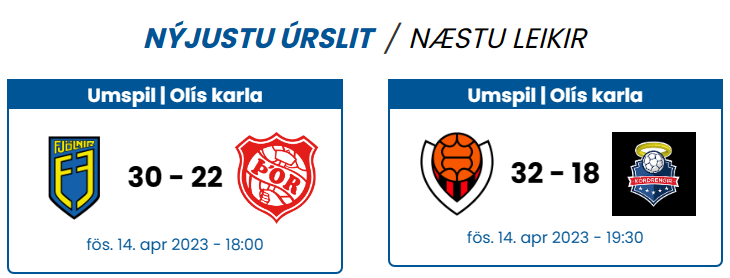 Skjáskot af hsi.is. Úrslit fyrstu leikjanna í umspilinu fyrir Olísdeildina.