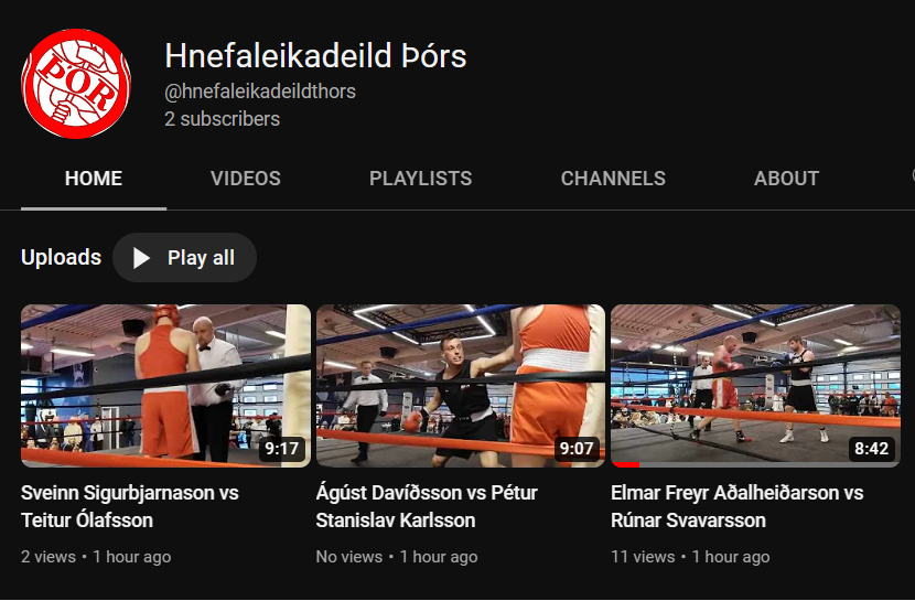 Skjáskot af YouTube-rás hnefaleikadeildarinnar.